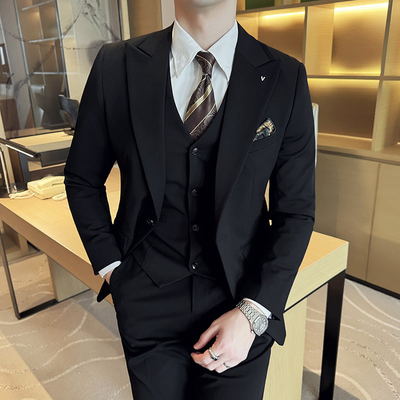 LOVECCR   Spring New Suit Suit Men's Solid Color Business Formal Wear Korean Style Suit Men's Three-Piece Groom Dress