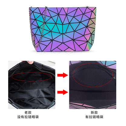 loveccr Cross-Border Bag  Three-Piece Handbag Fashion All-Match Shoulder Messenger Bag Geometric Luminous Bucket Bag