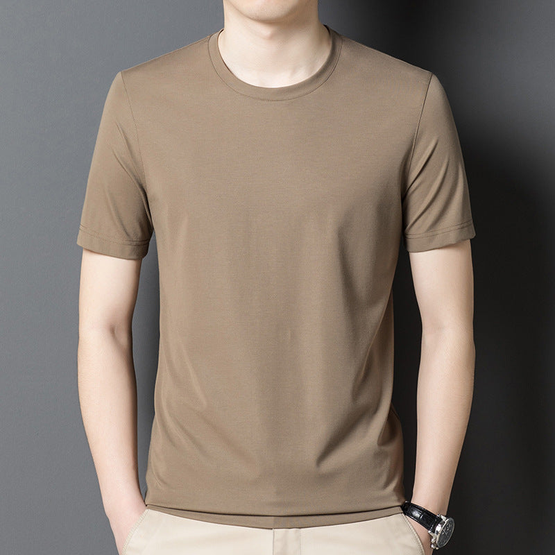 Famous Brand Authentic Mulberry Silk Men's T-shirt Short  Summer round Neck All-Matching Youth Middle-Aged Men's Silk Top