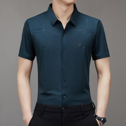 Summer New TikTok Same Style Men's Short-Sleeved Shirt Business Seamless Shirt