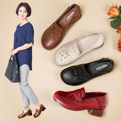 loveccr  Spring and Autumn Middle-Aged Brand Soft Bottom Mom Shoes Genuine Leather Mid-Comfortable Women's Shoes Middle-Aged and Elderly Heel Shoes Leather Shoes Non-Slip