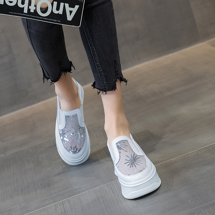 loveccr White Shoes for Women  New Korean Style Heightened Sneakers Pumps Spring and Autumn Casual White Women's Shoes