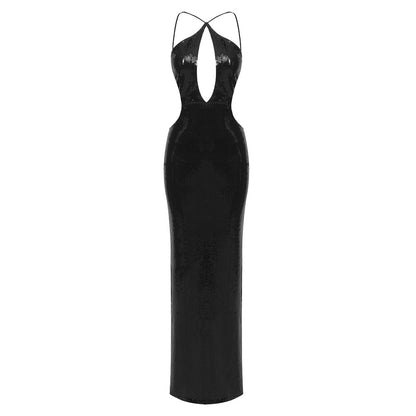 LOVECCR 2023 summer Popular trade high-end new nightclub hollow neck halter beads long 2025 women's dress