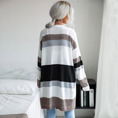 LOVECCR New Hot Spring and Autumn New Women's Clothing Thin Color-matching Striped Sweater Casual Home Air Conditioning Cardigan