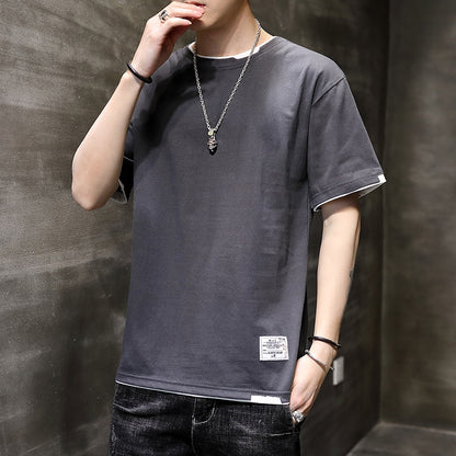 Short-Sleeved Men's Cotton T-shirt Summer Men's Crew Neck Half Sleeve T-shirt Solid Color Men's Loose Fashion Brand Clothes T-shirt Full