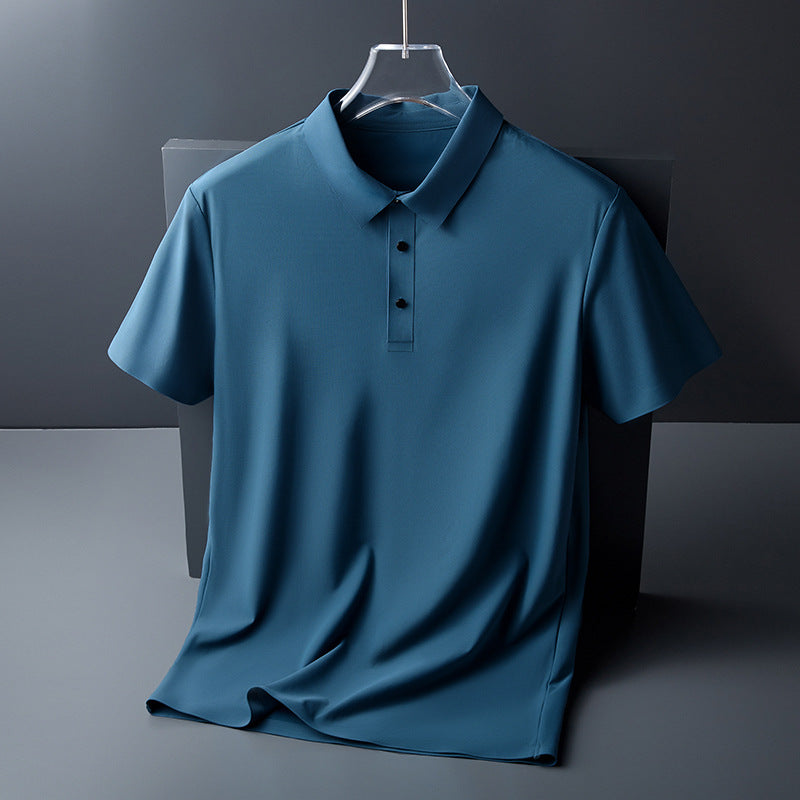 Seamless Ice Silk Short Sleeve T-shirt Polo Shirt Men's Summer New Quick-Drying Slim Fit Middle-Aged High-End Men's Business Casual