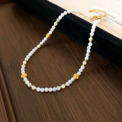 LOVECCR Dopamine Bead Pearl Cylindrical Beaded Necklace Fashion Temperamental Minority Clavicle Chain Personality All-Match Necklace Female