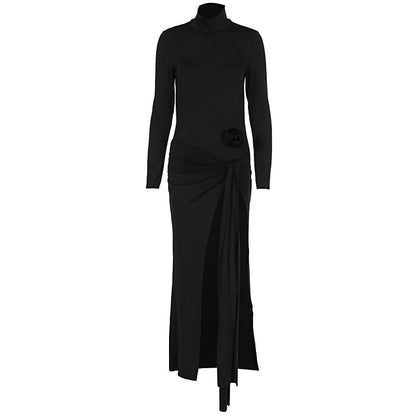 LOVECCREurope and the United States autumn  women's new fashion high-necked halter long-sleeved onesie sexy split skirt set