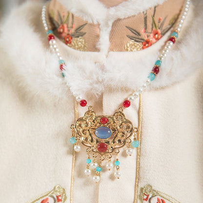 Han Chinese Clothing Beiyun Necklace of Precious Stones Long Necklace Tassel Pearl Collar Ming Ancient Style Longevity Lock Flat-Fitting Collar Accessories