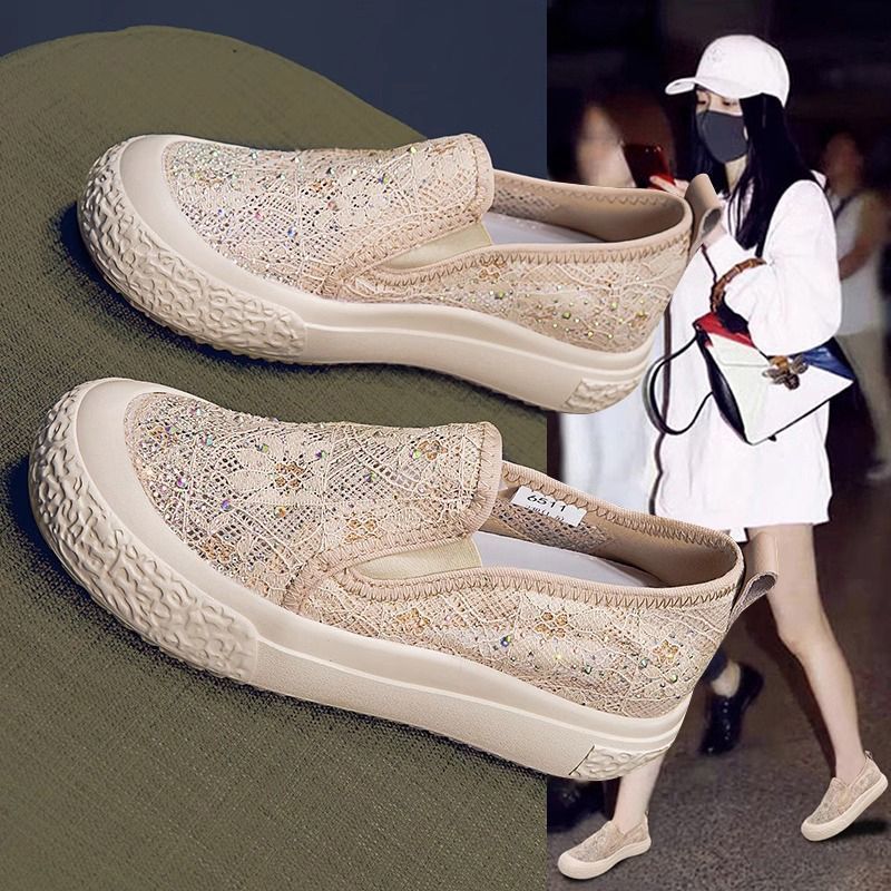 loveccr Summer Mesh Breathable Fisherman Shoes Women's Shoes Classic Style Platform Casual Shoes Slip-on Lofter Women's Mesh Surface Shoes