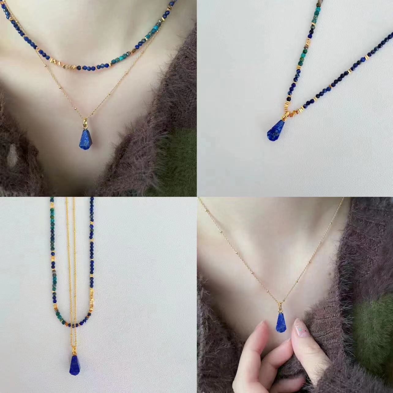 HOTan and NEWn New Niche Color Beaded Necklace Female Affordable Luxury Fashion Twin Water Drop Pendant Clavicle Chain Personal Accessories