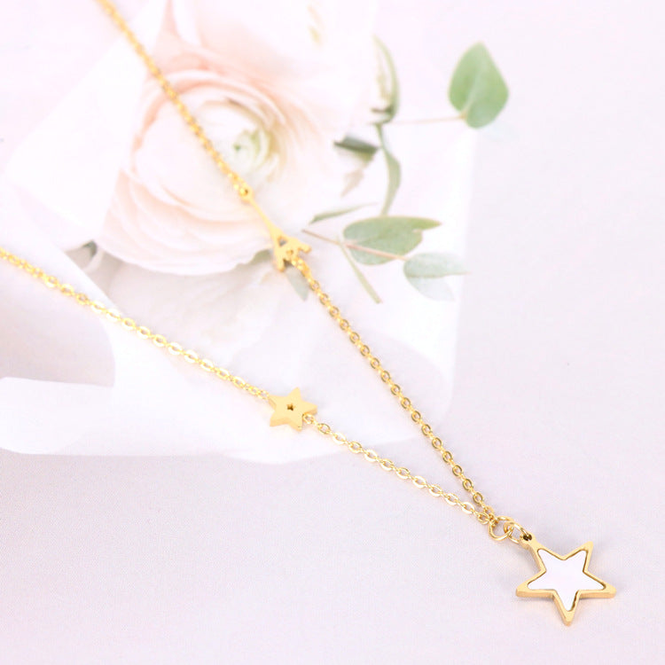 Xiaohongshu Hot Titanium Steel Necklace Multiple Five-Pointed Star Shell Stainless Steel Tower Clavicle Necklace Factory in Stock