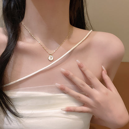 LOVECCR Light Luxury Minority All-Matching Graceful Pearl Necklace Super Fairy Sweet Fresh Loving Heart Zircon Titanium Steel Clavicle Chain Neck Chain