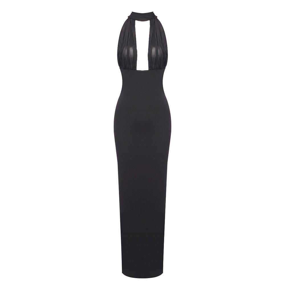 LOVECCR popular Autumn Elegant Ladies Black White Slim Fit Neck Long Dress One Shoulder Halter Dress Wholesale Dress