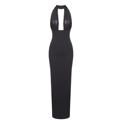 LOVECCR popular Autumn Elegant Ladies Black White Slim Fit Neck Long Dress One Shoulder Halter Dress Wholesale Dress