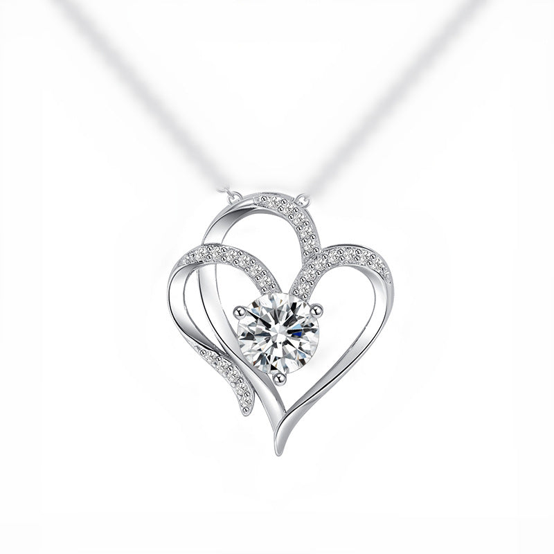 LOVECCR Cross-Border Platinum Doppel Herz Pendant Neck Accessories Women's Heart-to-Heart Elegant Graceful High-Grade Inlaid Zircon Love Necklace