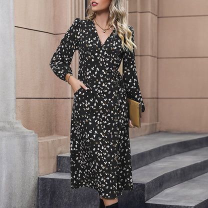 LOVECCR New Hot Trade Hot Autumn New 2025 Fashion Women's Clothing  Black Printed Dress