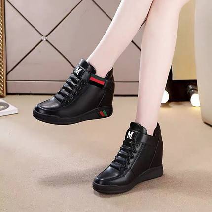 loveccr Height Increasing Insole Women's Shoes Korean Style Velcro Casual Shoes Wedge White Shoes  Spring/Summer 8cm Sneaker Pumps Women