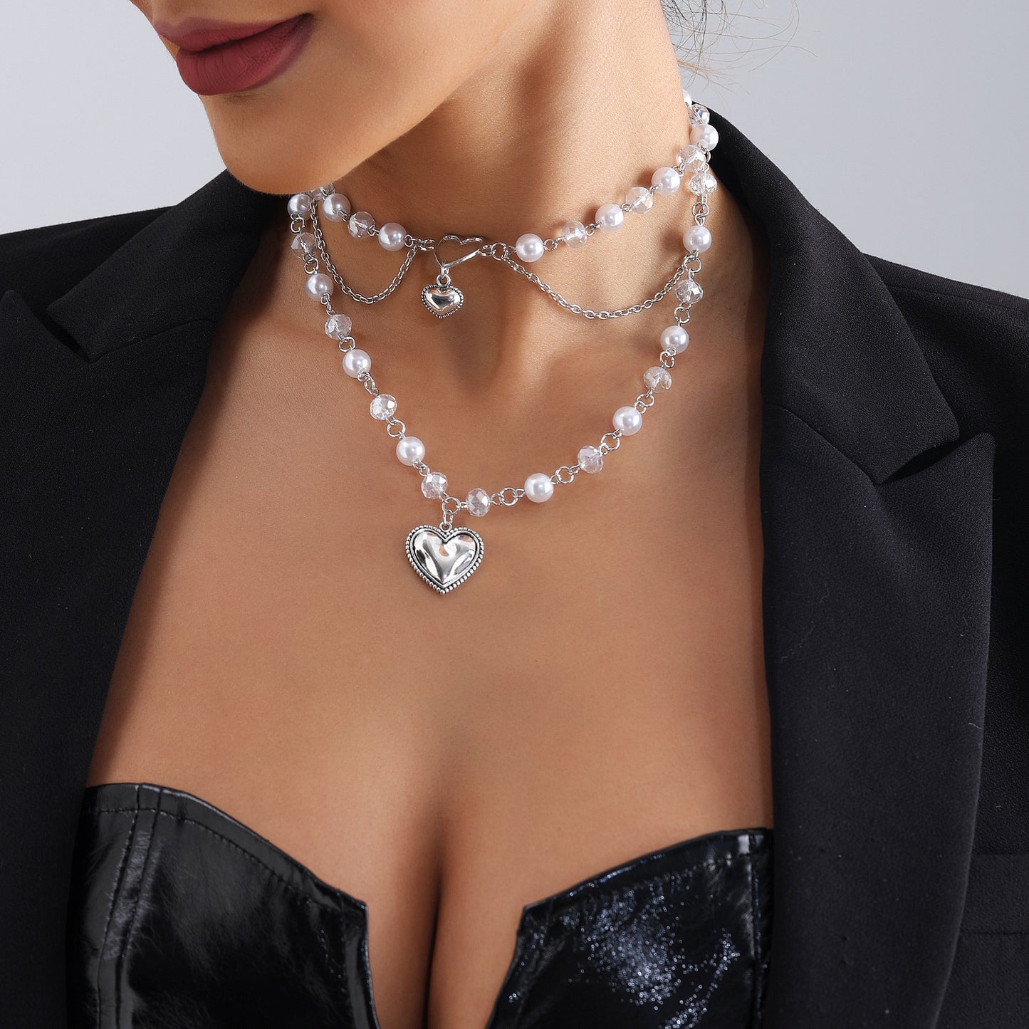 HOT and NEW Cross Border Ornament Fashion Sweet Hot Girl Love Multi-Layer Necklace Niche Temperament Imitation Pearl Tassel Necklace Women