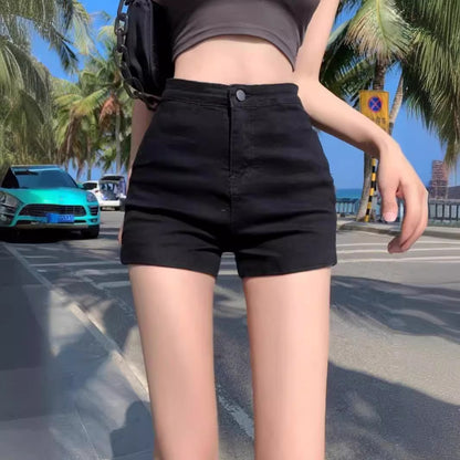 European and American High Street Vibe Sweet and Spicy Black Denim Shorts Female 2024 Summer New High Waist Slim and Sexy Hot Pants