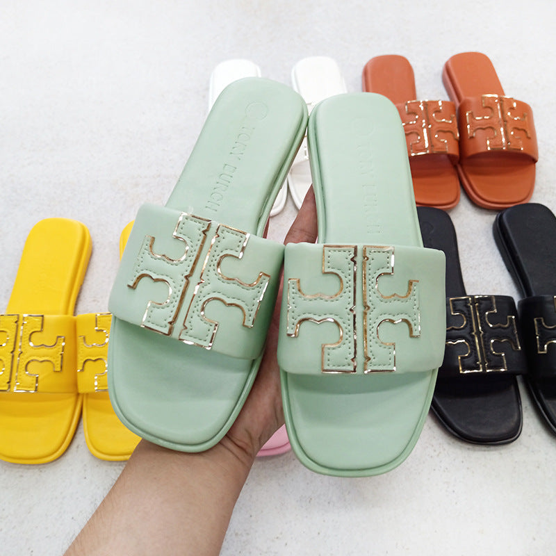 TB Slippers Women's  Summer New Slippers Beach Casual HOT and NEW Cross Border Leather Sandals Slippers