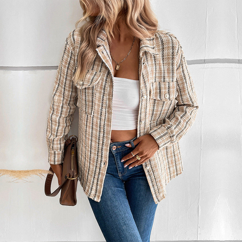 LOVECCR trade Hot autumn and winter new 2025 small fragrant design jacket retro  plaid cardigan