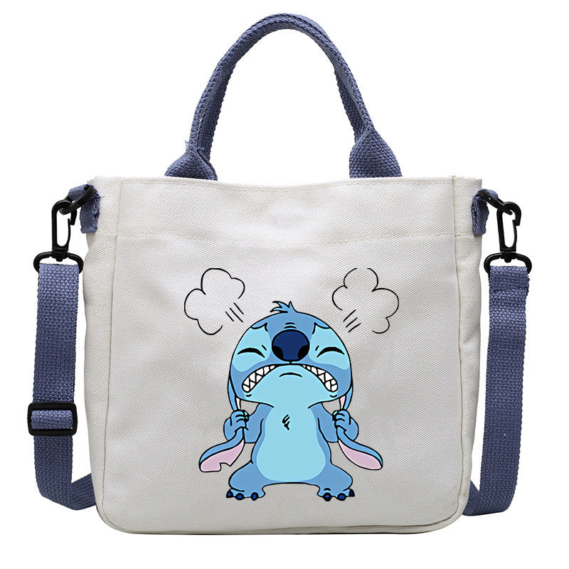 loveccr Anime Peripheral Stitch Canvas Bag Student Shoulder Bag Messenger Bag Detachable Shoulder Strap Handbag Tote Bag