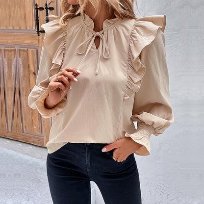 LOVECCR New  2025 Women's Clothing Hot Spring and Summer New Product Lotus Leaf Edge Long Sleeve Design Shirt Women