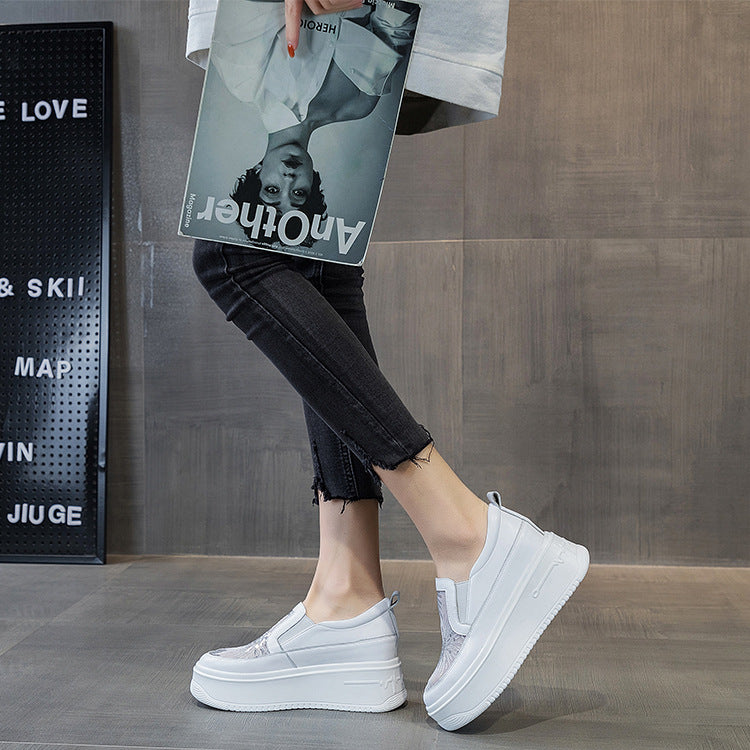 loveccr White Shoes for Women  New Korean Style Heightened Sneakers Pumps Spring and Autumn Casual White Women's Shoes