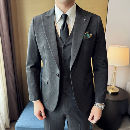 LOVECCR   Spring New Suit Suit Men's Solid Color Business Formal Wear Korean Style Suit Men's Three-Piece Groom Dress