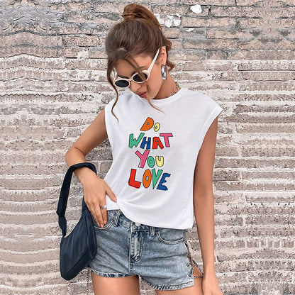 LOVECCR EABY  new product popular summer 2025 vest crew neck letter printed top sleeveless Popular trade t-shirt