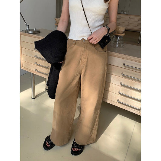 Yuanpai Bluepops2024 Spring New High Waist Wide Leg Jeans Korean Style Casual Straight Pants Female A4112