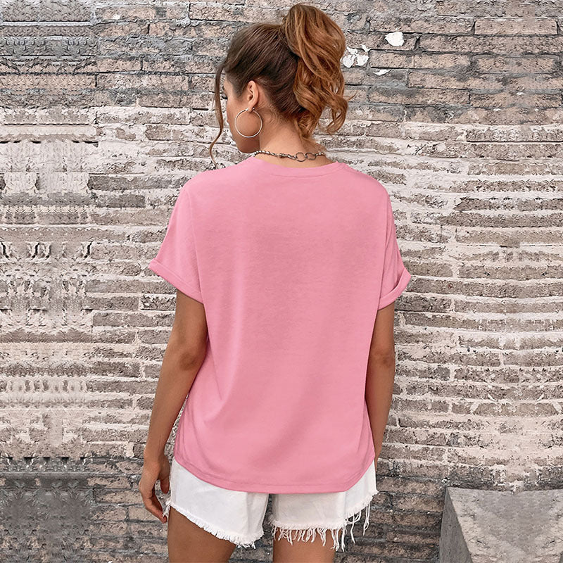 LOVECCR New popular Summer South East Asia Women's Crew Neck Printed Basic Top Guangzhou Short Sleeve T-Shirt Wholesale