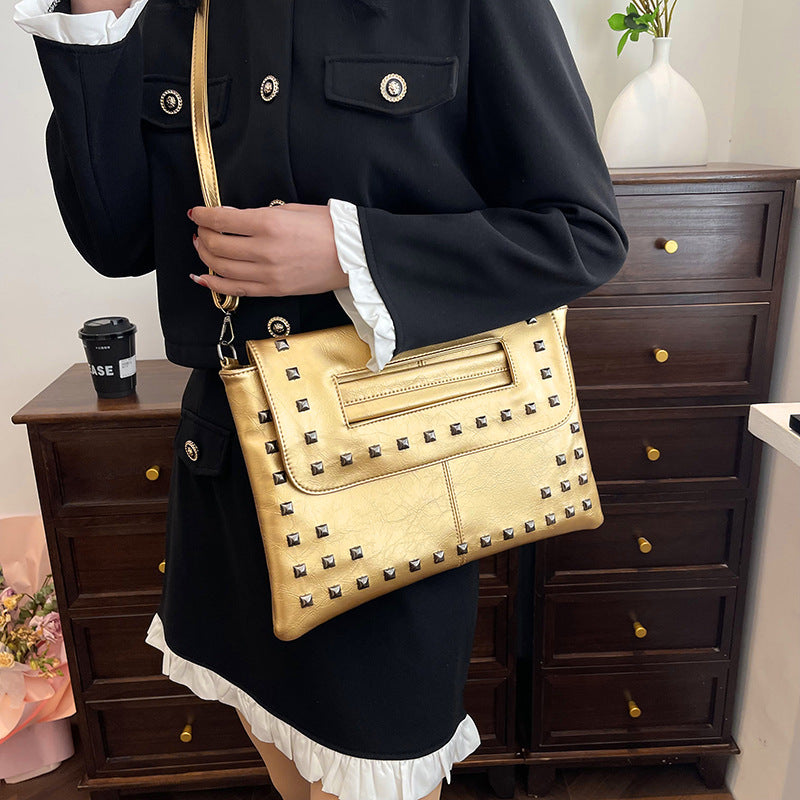 LOVECCR 2025  Popular trade women's bag popular new texture rivet Popular style clutch bag retro underarm bag single shoulder oblique span bag