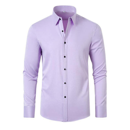 Cross-Border Full Elastic Force Shirt Men's Shirt Non-Ironing Anti-Wrinkle  Foreign Trade Simple Business Thin Shirt Men