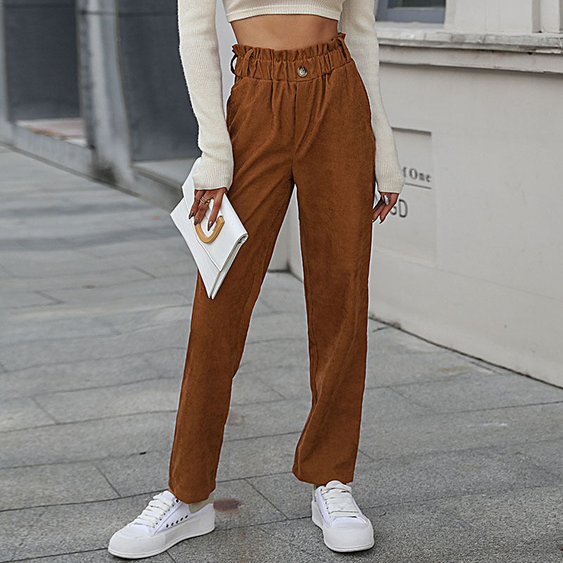 LOVECCR Hot new autumn and winter 2025 foreign trade casual elastic nine-point pants  commuter corduroy straight pants women