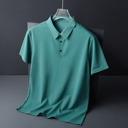 Seamless Ice Silk Short Sleeve T-shirt Polo Shirt Men's Summer New Quick-Drying Slim Fit Middle-Aged High-End Men's Business Casual