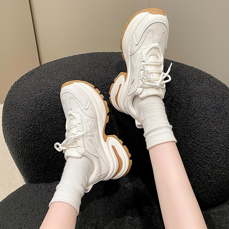 loveccr Thick Bottom Heightened Daddy Shoes Women's Spring  New Korean Style Fashion All-Match Casual Sneaker Women's Delivery