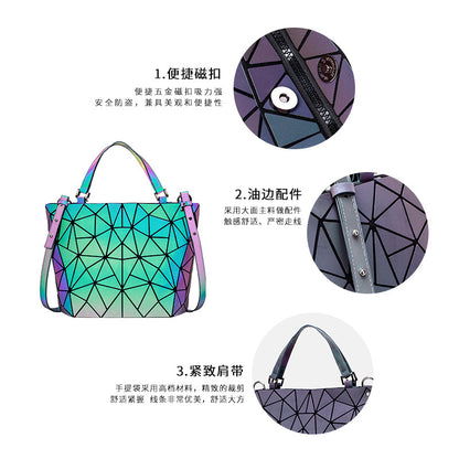 loveccr Cross-Border Bag  Three-Piece Handbag Fashion All-Match Shoulder Messenger Bag Geometric Luminous Bucket Bag