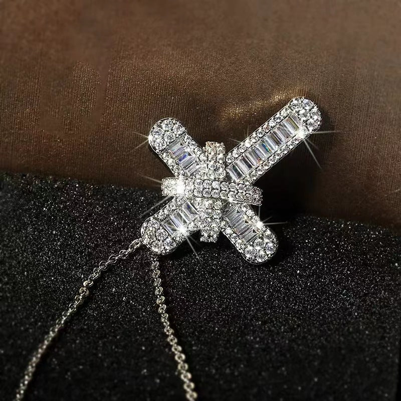 Foreign Trade HOTan and NEWn Star Exquisite Pendant Double Cross Necklace Zircon Micro Inlaid HOTan and NEWn Exquisite Necklace