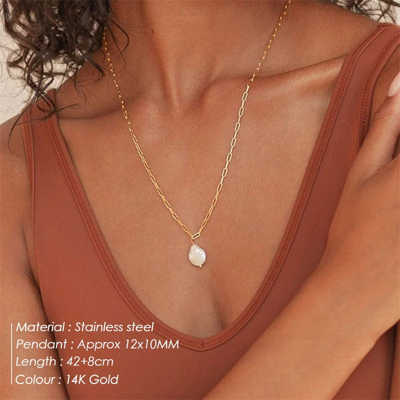 Cross-Border Fashion Y-Shaped Natural Pearl Necklace Stainless Steel Necklace Special-Shaped Freshwater Pearl Necklace Wholesale Distribution