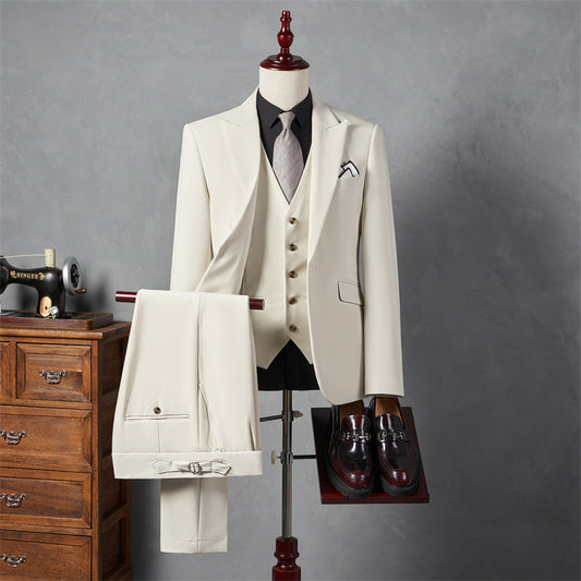 LOVECCR   Suit Suit Men's Three-Piece Suit Trendy Korean Slim Fit Business Casual Small Suit Coat Groom Wedding Suit