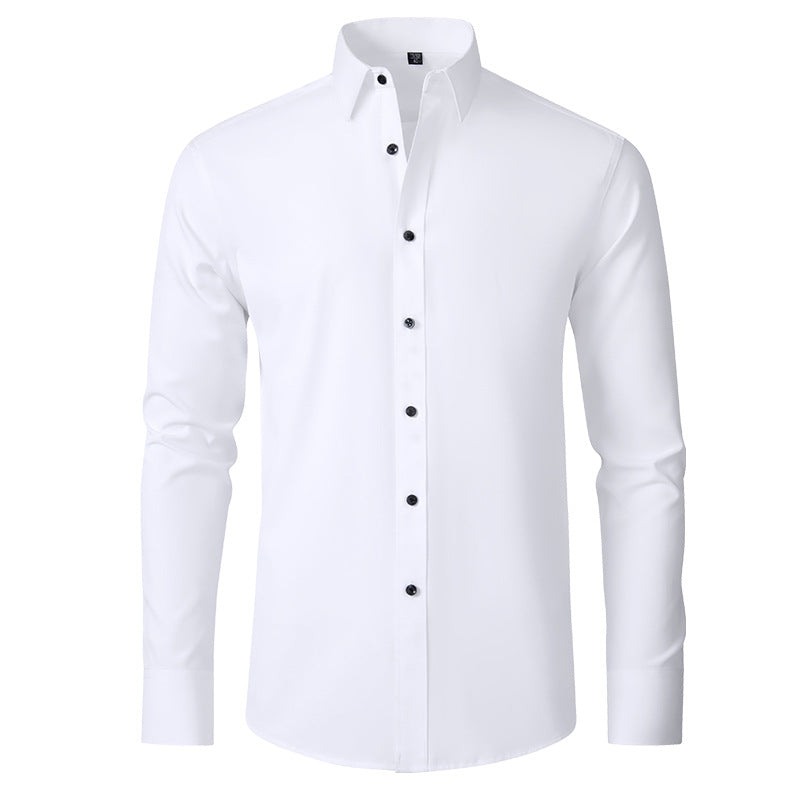 Cross-Border Full Elastic Force Shirt Men's Shirt Non-Ironing Anti-Wrinkle  Foreign Trade Simple Business Thin Shirt Men