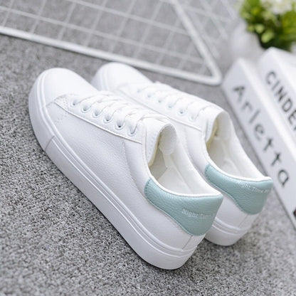 loveccr White Shoes for Female Students Korean Style Very Match Spring and Autumn Leather Flat Running Shoes Sneaker Breathable Women's Board Shoes