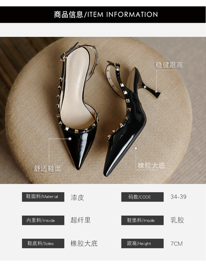 loveccr  Women's High Heels Summer New Design Sense All-Match Internet Celebrity Pointed Toe Stiletto Heel Rivet Closed Toe Slingback Sandals Women