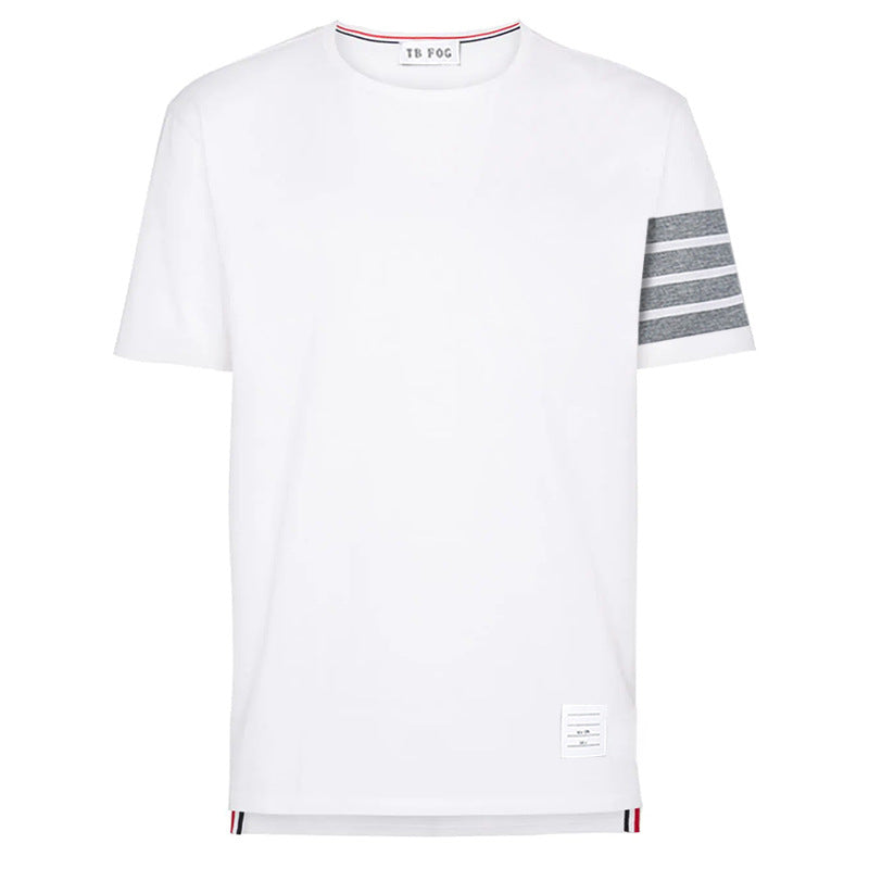 TB Yarn-Dyed Four-Bar Stripes Fashion Brand Half Sleeve Cotton Summer round Neck Short Sleeves T-shirt Men's Casual All-Match Fashion