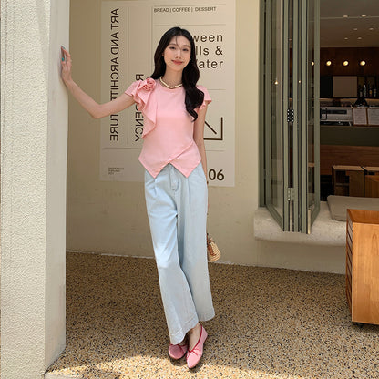 Summer 2024 Korean Style Elegant Slimming and Straight Jeans Cropped Wide-Legged Jeans for Women 11523