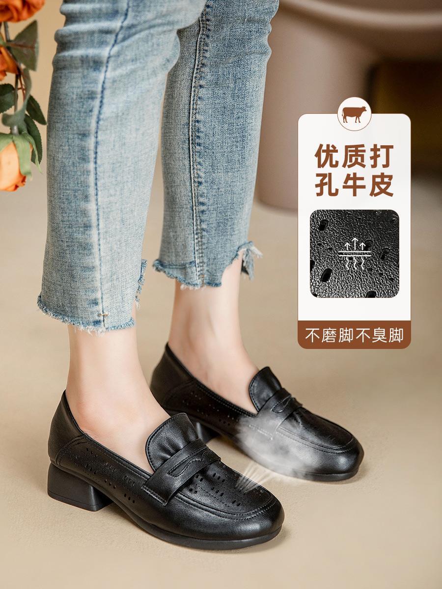 loveccr  Spring and Autumn Middle-Aged Brand Soft Bottom Mom Shoes Genuine Leather Mid-Comfortable Women's Shoes Middle-Aged and Elderly Heel Shoes Leather Shoes Non-Slip