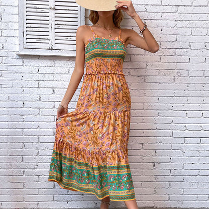 LOVECCR Hot summer new 2025 bohemian women's clothing suspender tropical print dress