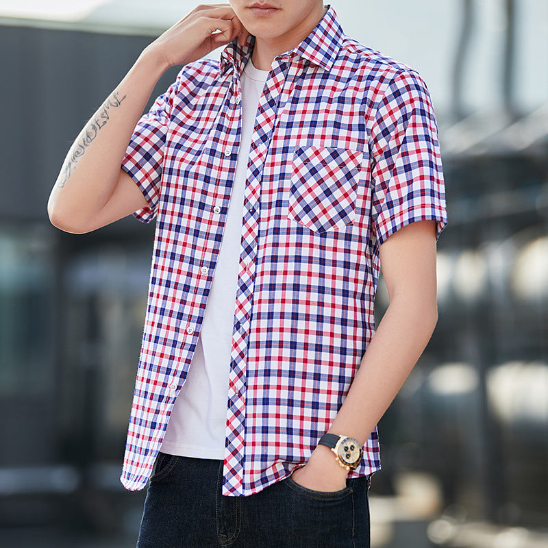 High-Grade Plaid Shirt Men's Short-Sleeved Summer Thin Business Casual Plaid Shirt Fashion Brand Shirt Men's Clothing Wholesale